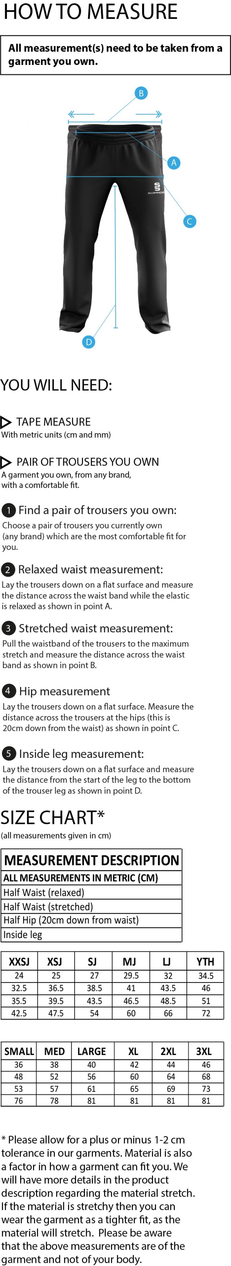 Central Essex - Dual Poplin Track Pant - Men's Fit - Size Guide