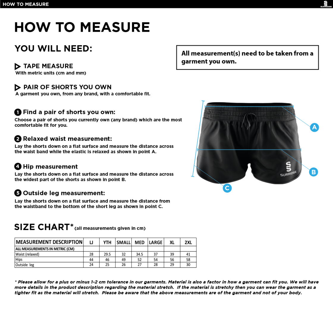 Central Essex - Girl's Dual Active Short : Navy - Size Guide