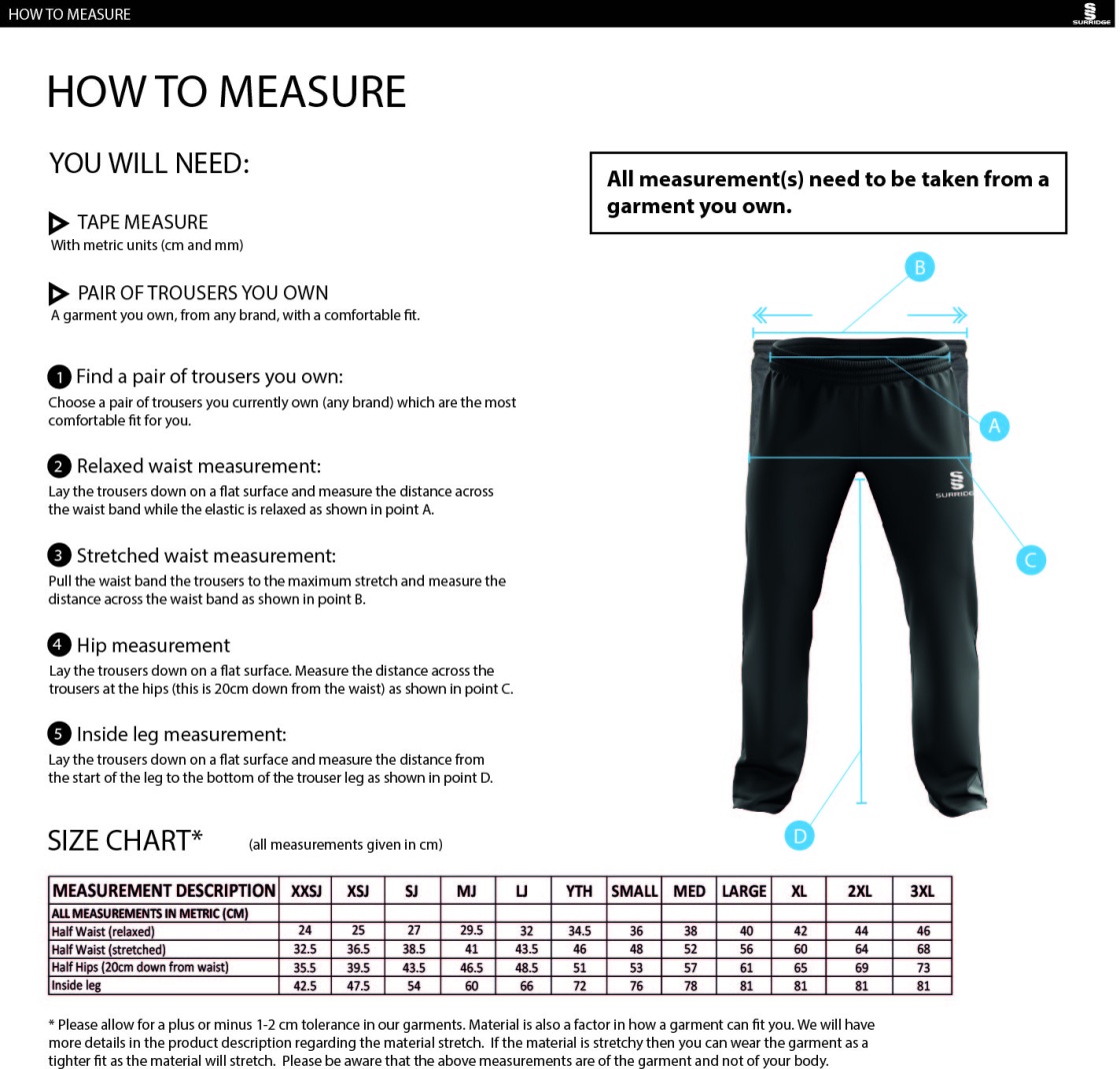 Central Essex - Dual Poplin Track Pant - Men's Fit - Size Guide